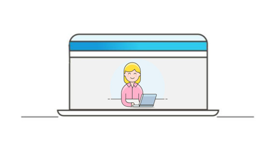 Graphic of a laptop showing an animated female teacher using a laptop, symbolizing resources and tools available for teachers in a digital educational platform.