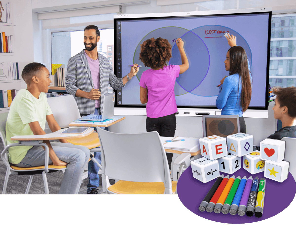 A teacher engaging his students in a lesson on a SMART Board. 