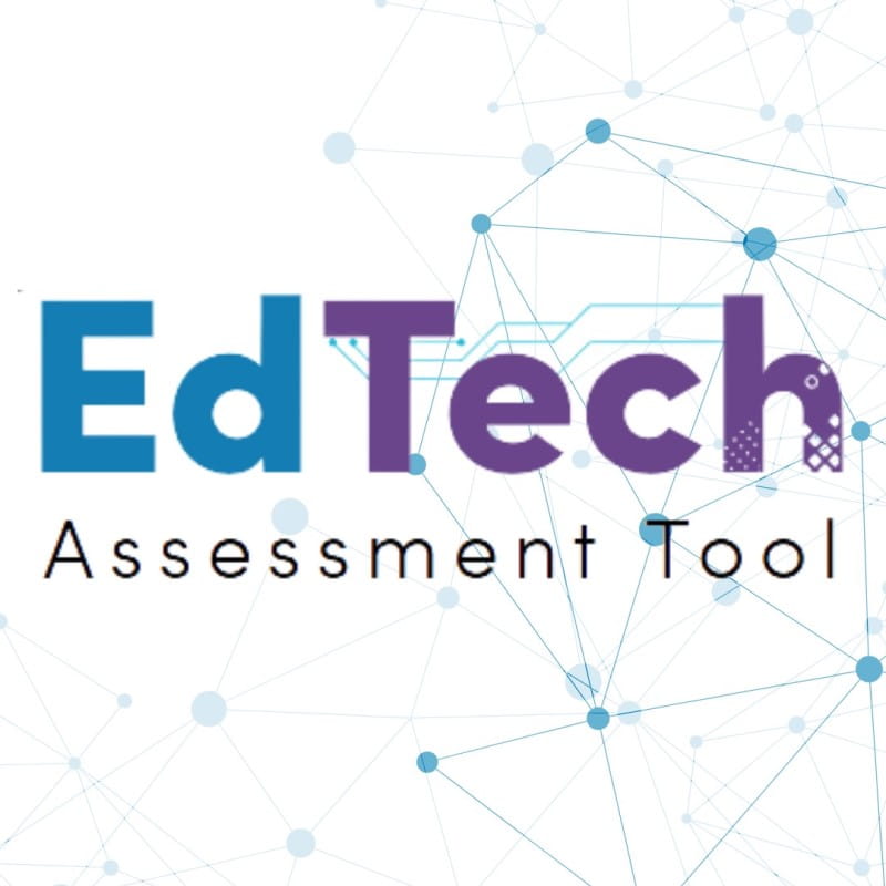 Logo for "EdTech Assessment Tool" with a network of connecting nodes in the background.