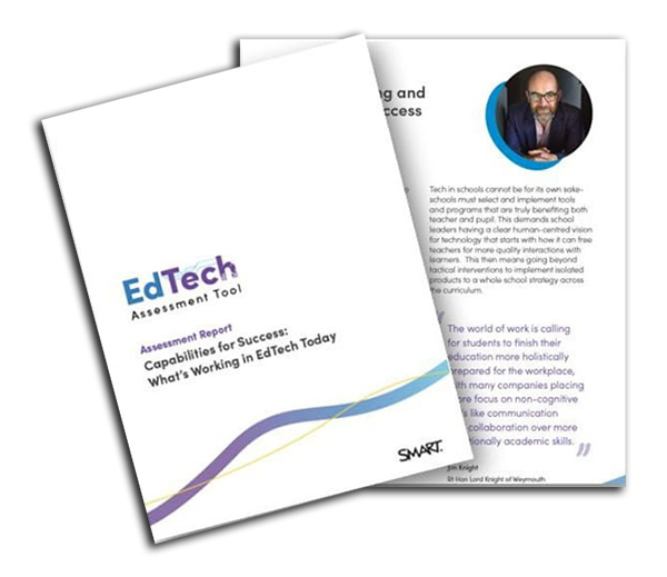 Promotional graphic for 'Australian Insights'. The image shows two overlapping report covers with the title 'EdTech Capabilities for School Success'.