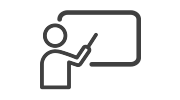 Icon showing a person pointing to a SMART Board, indicating an opportunity to consult with a SMART expert and receive answers to your questions.